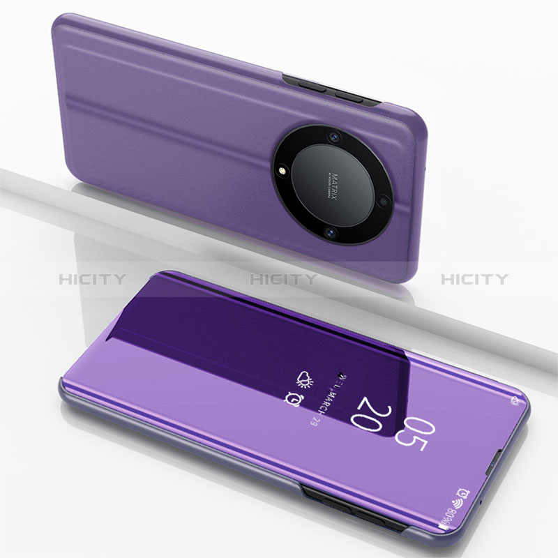 Funda de Cuero Cartera con Soporte Espejo Carcasa para Huawei Honor Magic5 Lite 5G Purpura Claro