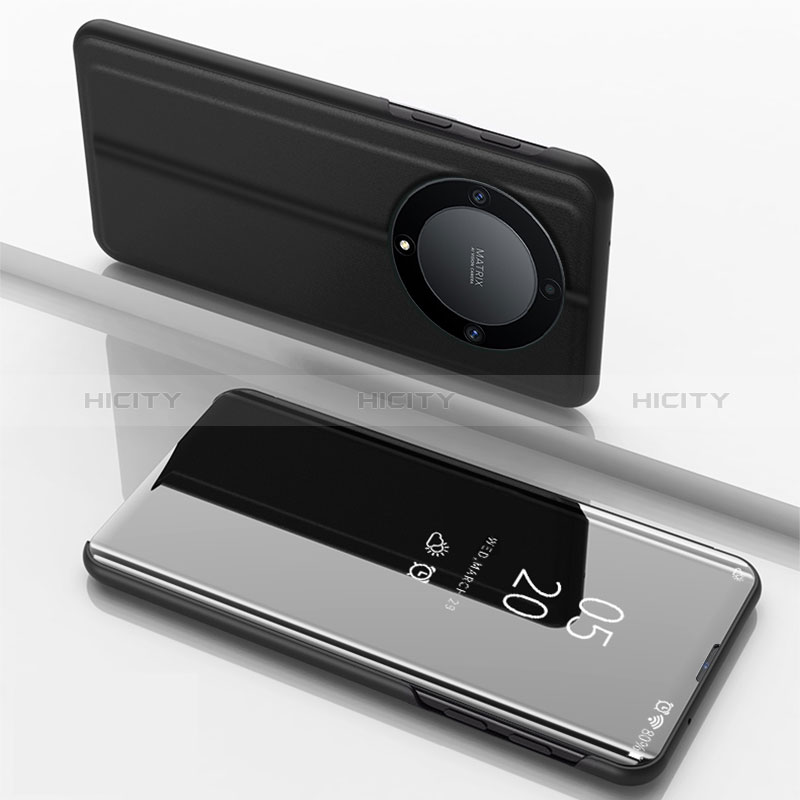 Funda de Cuero Cartera con Soporte Espejo Carcasa para Huawei Honor Magic6 Lite 5G Negro