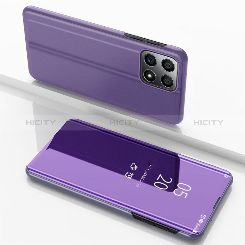 Funda de Cuero Cartera con Soporte Espejo Carcasa para Huawei Honor X8a 5G Purpura Claro