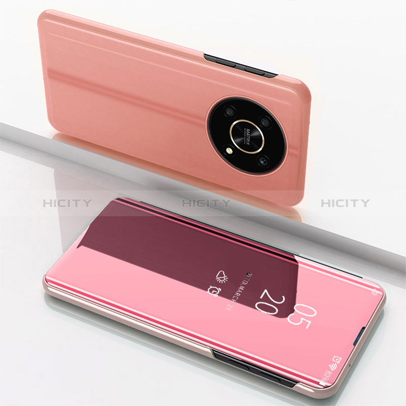 Funda de Cuero Cartera con Soporte Espejo Carcasa para Huawei Honor X9 5G Oro Rosa