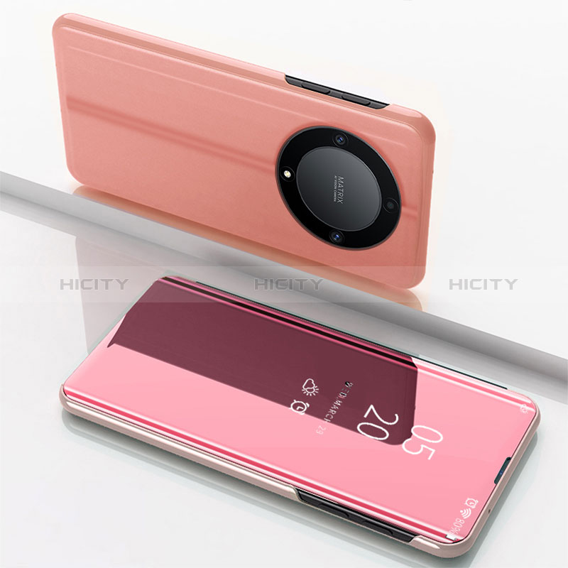 Funda de Cuero Cartera con Soporte Espejo Carcasa para Huawei Honor X9a 5G Oro Rosa