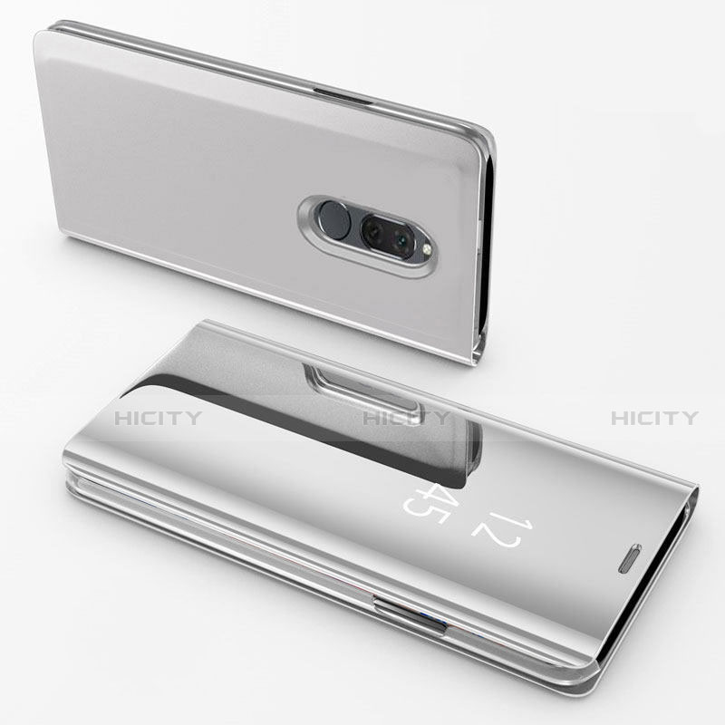 Funda de Cuero Cartera con Soporte Espejo Carcasa para Huawei Nova 2i Plata