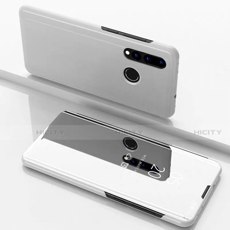 Funda de Cuero Cartera con Soporte Espejo Carcasa para Huawei Nova 4e Plata