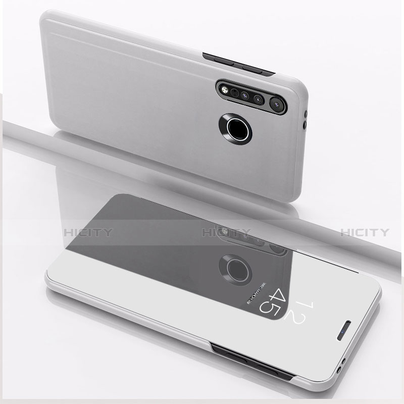 Funda de Cuero Cartera con Soporte Espejo Carcasa para Motorola Moto G8 Plus Plata