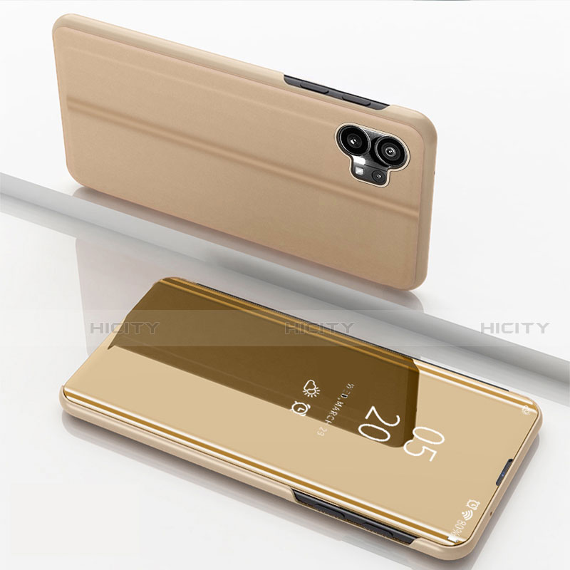 Funda de Cuero Cartera con Soporte Espejo Carcasa para Nothing Phone 1 Oro