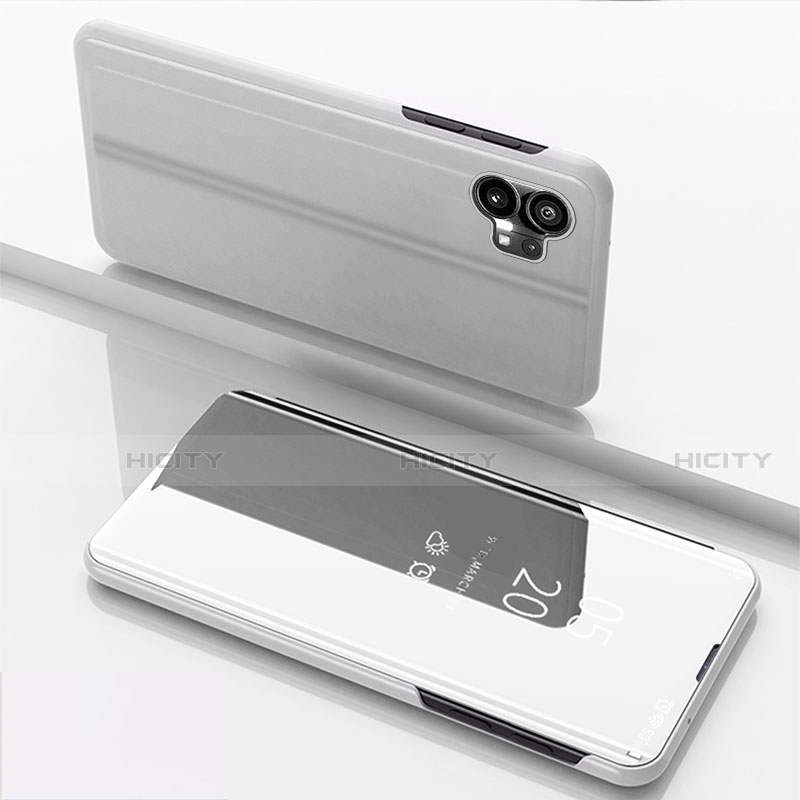 Funda de Cuero Cartera con Soporte Espejo Carcasa para Nothing Phone 1 Plata