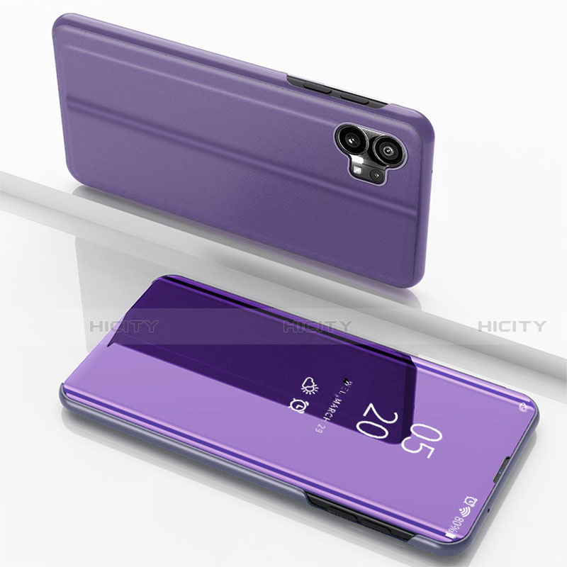 Funda de Cuero Cartera con Soporte Espejo Carcasa para Nothing Phone 1 Purpura Claro