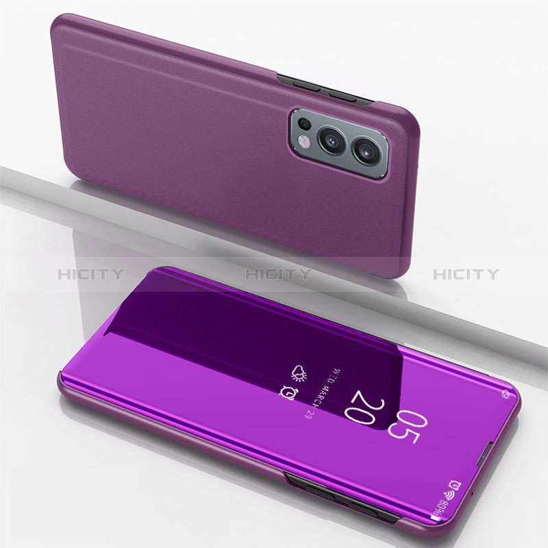 Funda de Cuero Cartera con Soporte Espejo Carcasa para OnePlus Nord 2 5G Morado