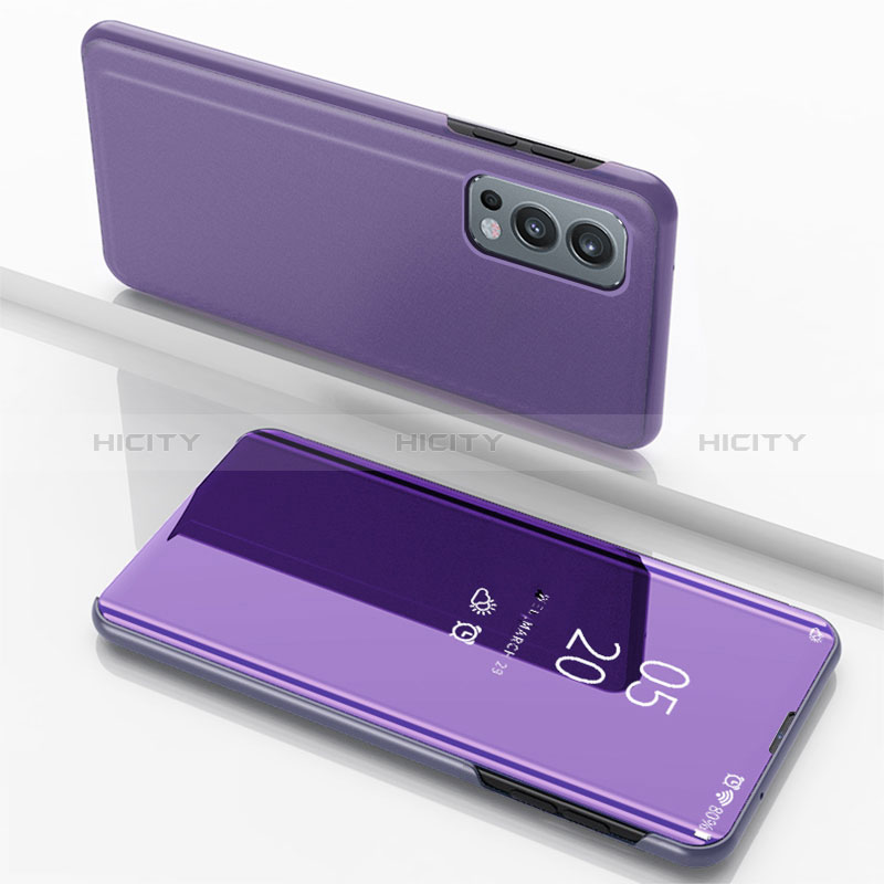 Funda de Cuero Cartera con Soporte Espejo Carcasa para OnePlus Nord 2 5G Purpura Claro