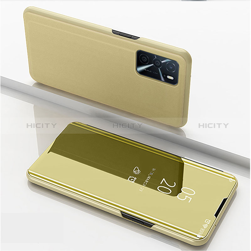 Funda de Cuero Cartera con Soporte Espejo Carcasa para Oppo A16 Oro