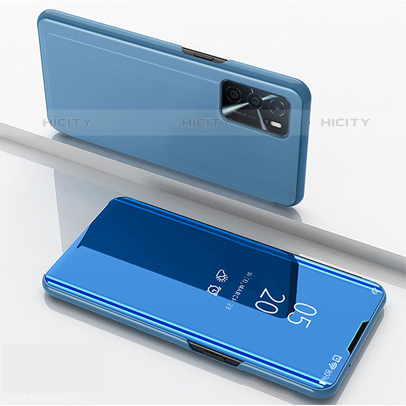 Funda de Cuero Cartera con Soporte Espejo Carcasa para Oppo A16s Azul