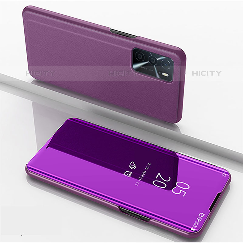 Funda de Cuero Cartera con Soporte Espejo Carcasa para Oppo A16s Morado