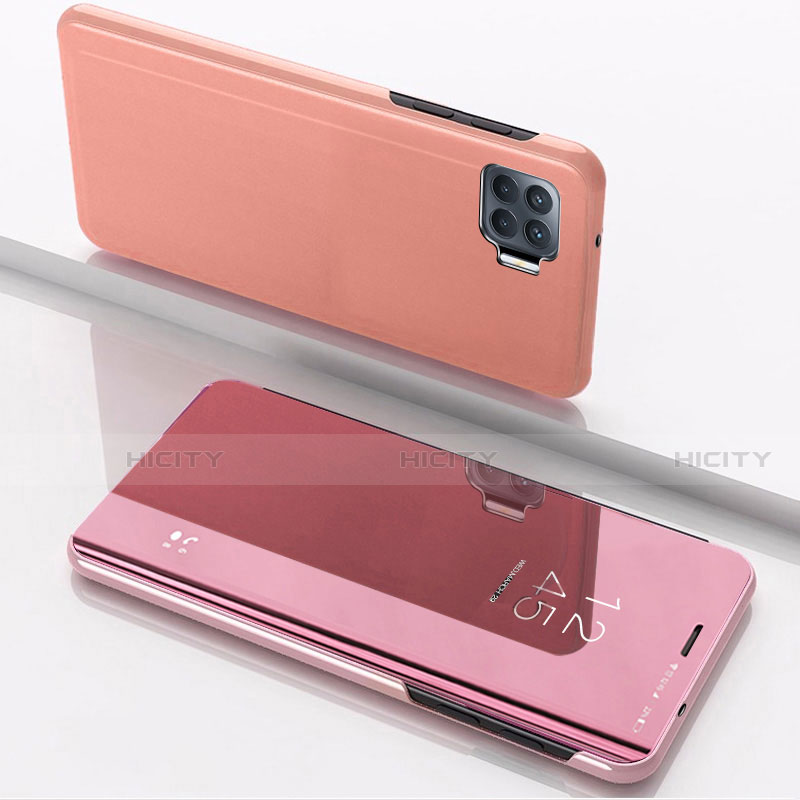 Funda de Cuero Cartera con Soporte Espejo Carcasa para Oppo A93 Oro Rosa