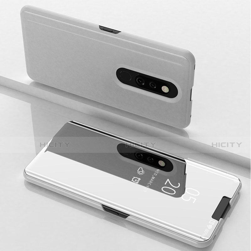 Funda de Cuero Cartera con Soporte Espejo Carcasa para Oppo A9X Plata