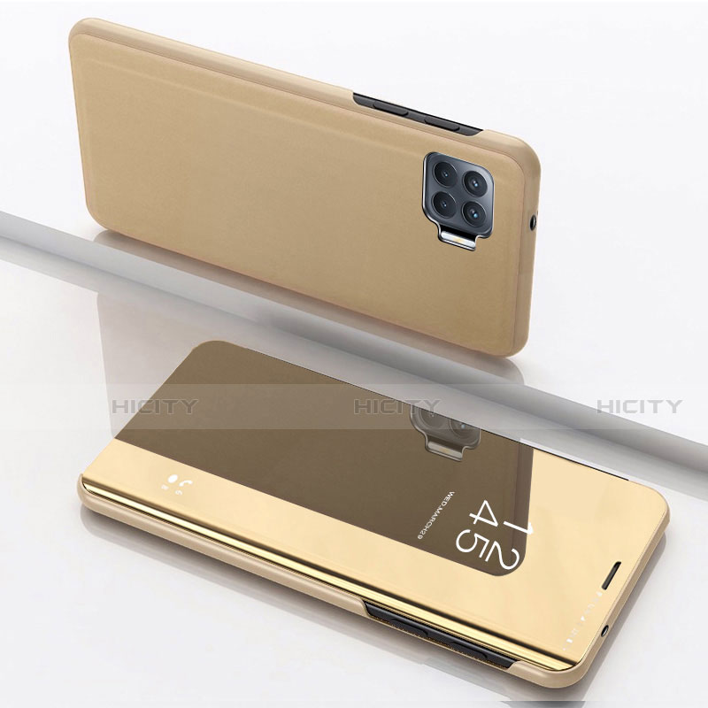 Funda de Cuero Cartera con Soporte Espejo Carcasa para Oppo F17 Pro Oro