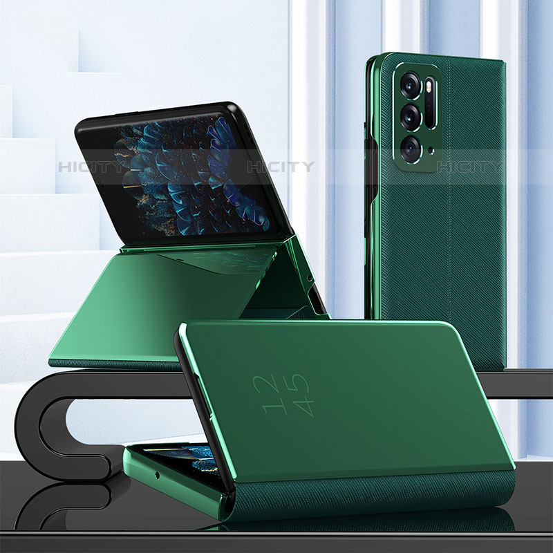 Funda de Cuero Cartera con Soporte Espejo Carcasa para Oppo Find N 5G Verde