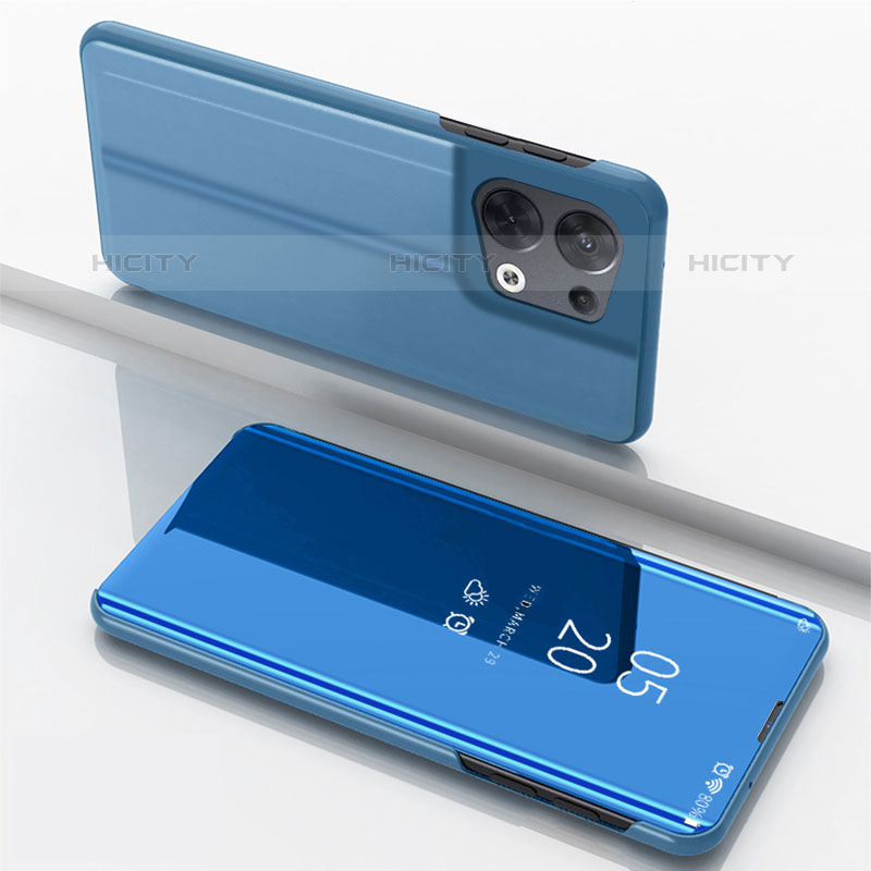 Funda de Cuero Cartera con Soporte Espejo Carcasa para Oppo Reno9 Pro 5G Azul