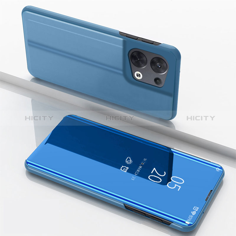 Funda de Cuero Cartera con Soporte Espejo Carcasa para Oppo Reno9 Pro+ Plus 5G Azul