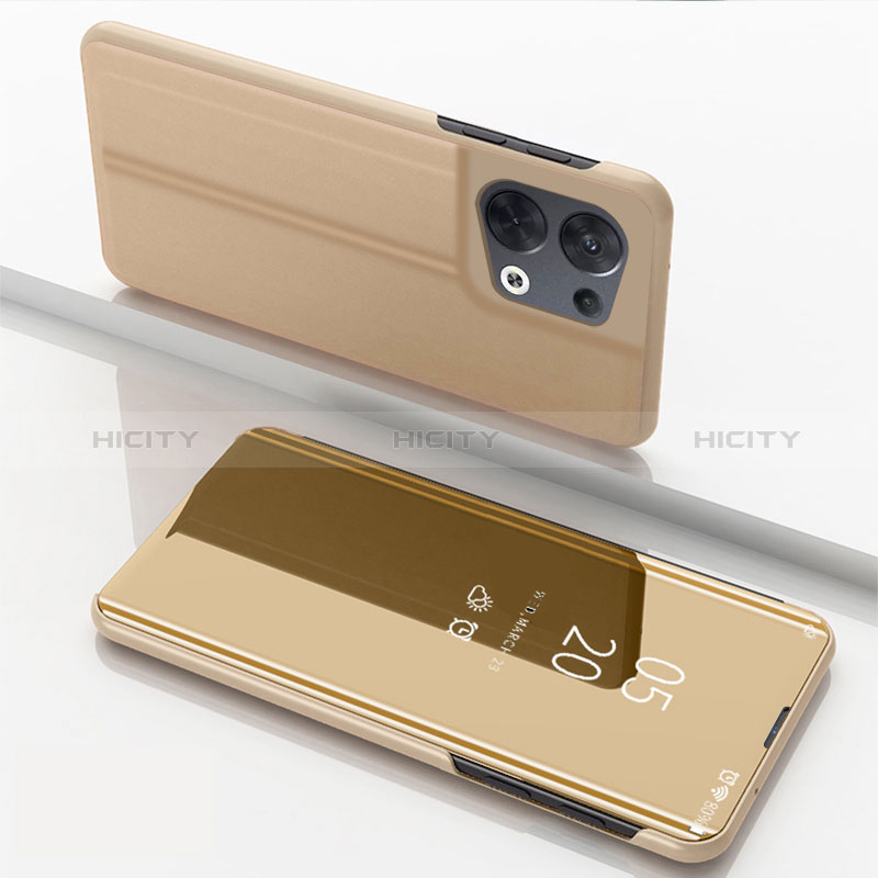 Funda de Cuero Cartera con Soporte Espejo Carcasa para Oppo Reno9 Pro+ Plus 5G Oro