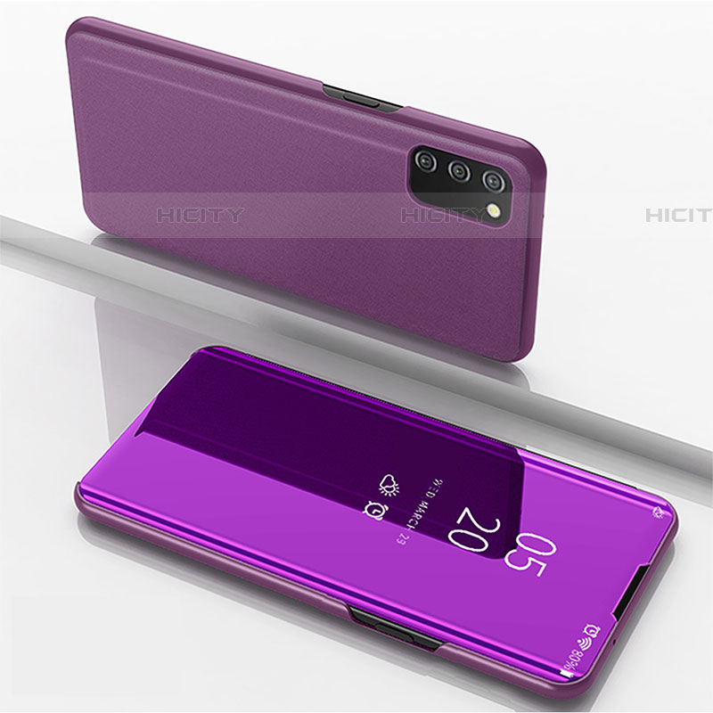 Funda de Cuero Cartera con Soporte Espejo Carcasa para Samsung Galaxy A03s Purpura Claro