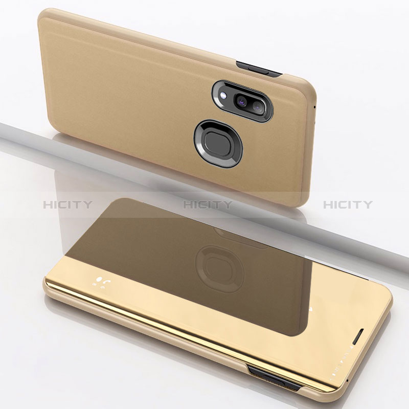 Funda de Cuero Cartera con Soporte Espejo Carcasa para Samsung Galaxy A10s Oro