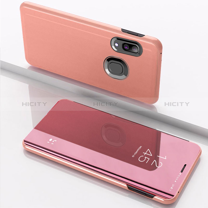 Funda de Cuero Cartera con Soporte Espejo Carcasa para Samsung Galaxy A10s Oro Rosa
