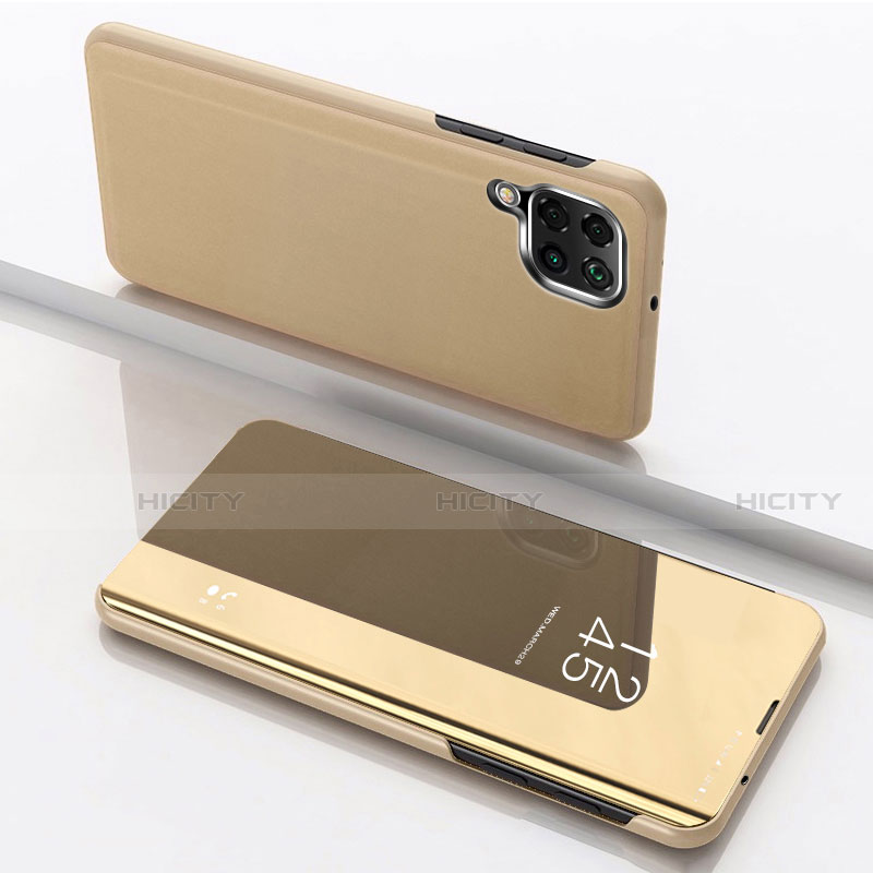 Funda de Cuero Cartera con Soporte Espejo Carcasa para Samsung Galaxy A12 Oro