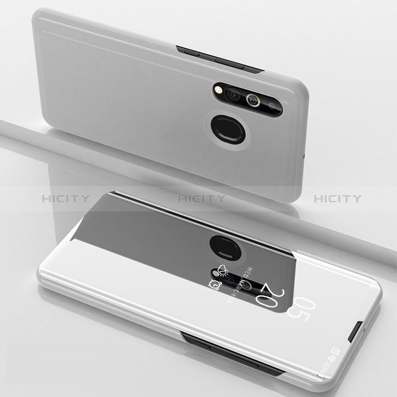 Funda de Cuero Cartera con Soporte Espejo Carcasa para Samsung Galaxy A60 Plata