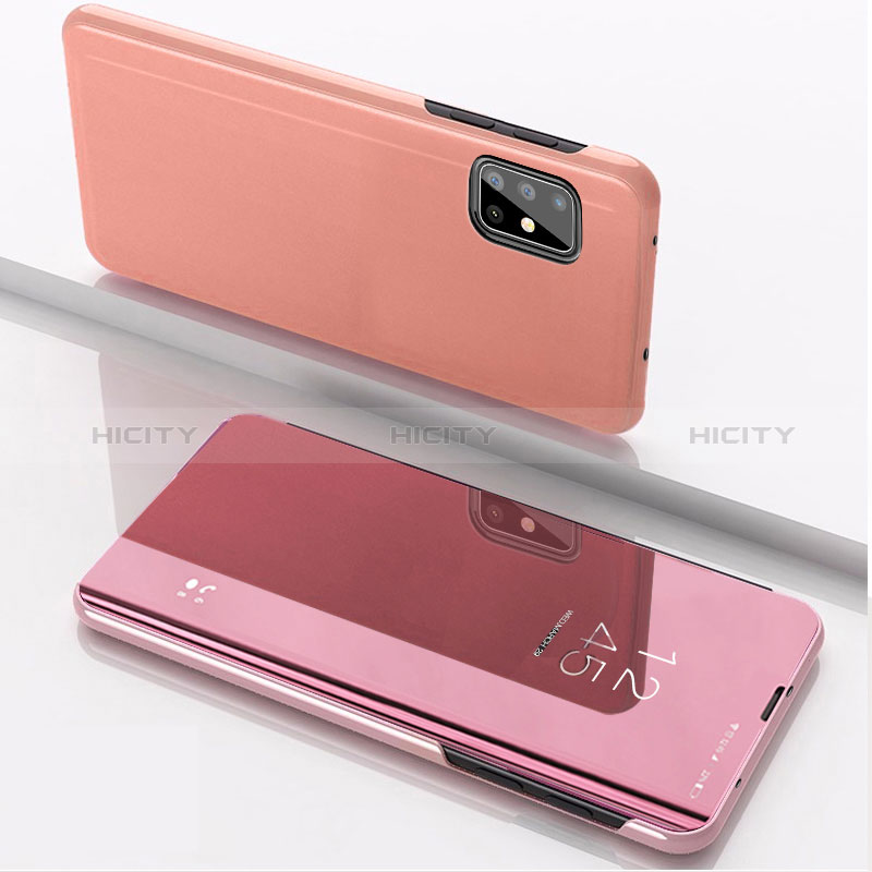 Funda de Cuero Cartera con Soporte Espejo Carcasa para Samsung Galaxy A71 4G A715 Oro Rosa