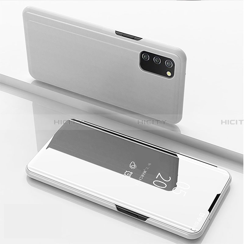 Funda de Cuero Cartera con Soporte Espejo Carcasa para Samsung Galaxy F02S SM-E025F Plata