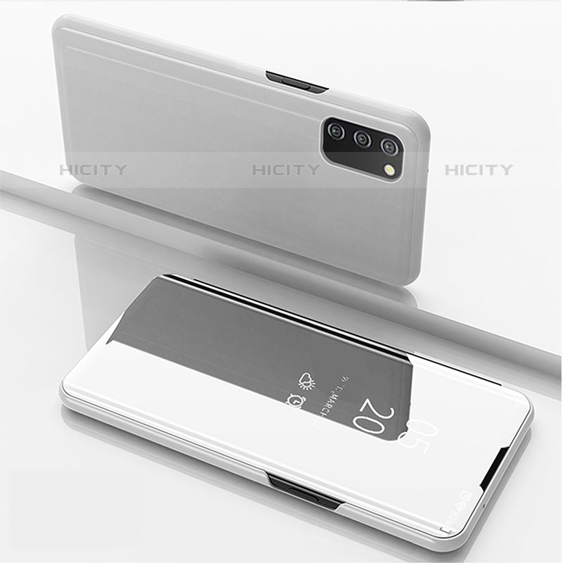 Funda de Cuero Cartera con Soporte Espejo Carcasa para Samsung Galaxy M02s Plata