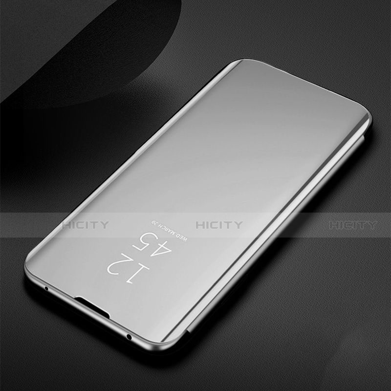 Funda de Cuero Cartera con Soporte Espejo Carcasa para Samsung Galaxy M21 Plata