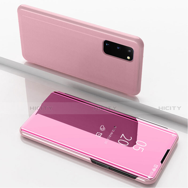 Funda de Cuero Cartera con Soporte Espejo Carcasa para Samsung Galaxy S20 Oro Rosa