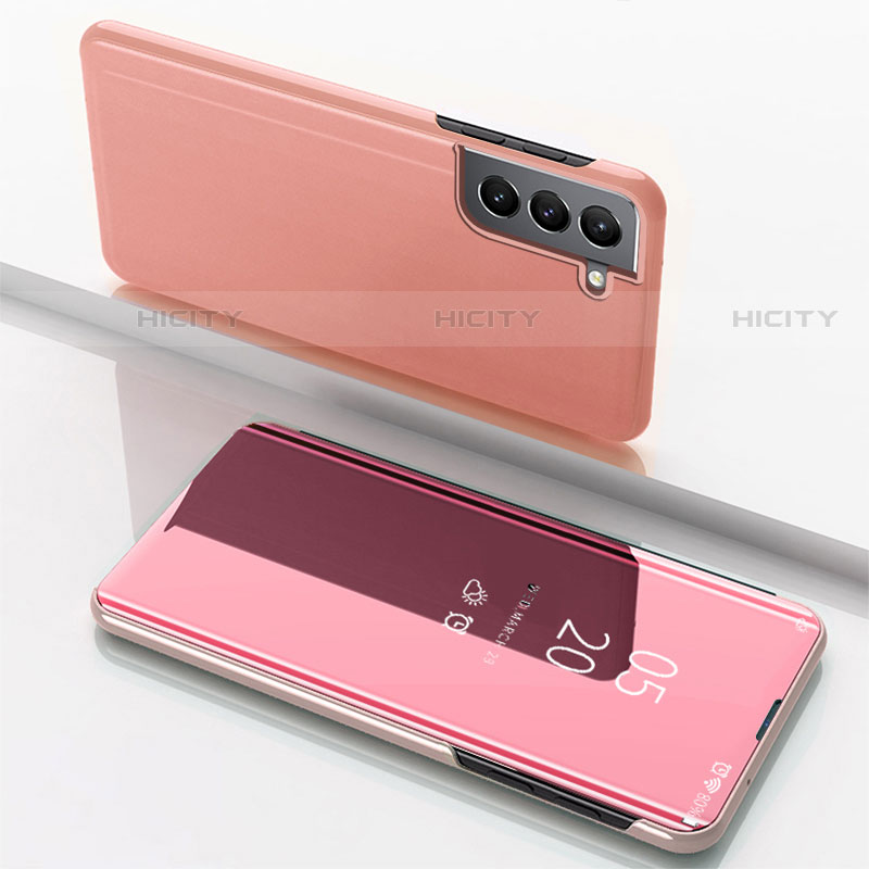 Funda de Cuero Cartera con Soporte Espejo Carcasa para Samsung Galaxy S23 Plus 5G Oro Rosa