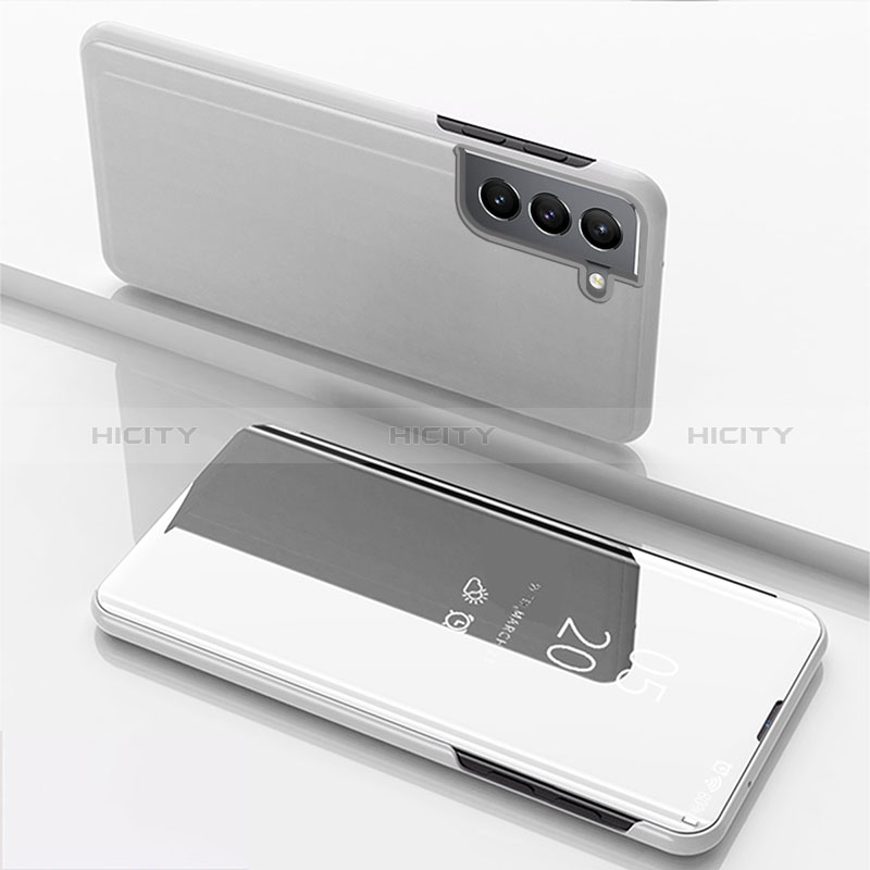 Funda de Cuero Cartera con Soporte Espejo Carcasa para Samsung Galaxy S24 5G Plata