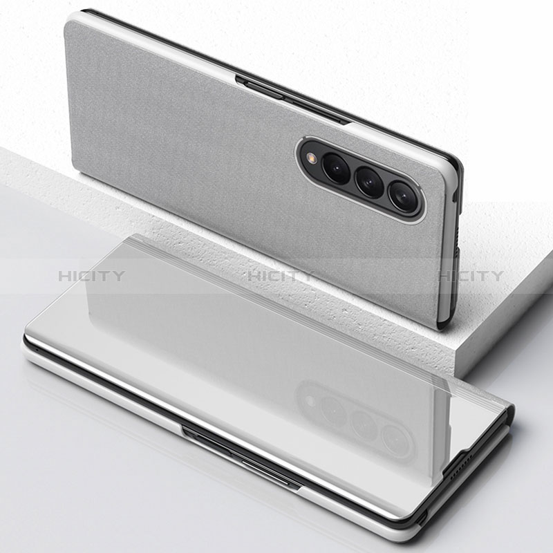 Funda de Cuero Cartera con Soporte Espejo Carcasa para Samsung Galaxy Z Fold3 5G Plata