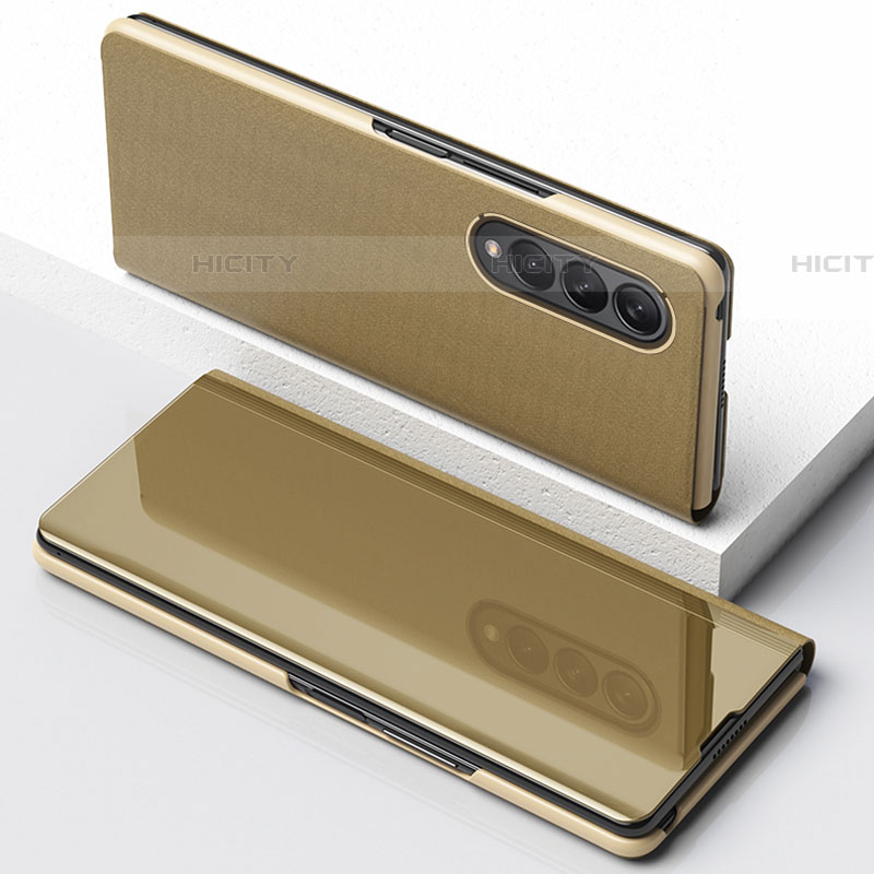 Funda de Cuero Cartera con Soporte Espejo Carcasa para Samsung Galaxy Z Fold4 5G Oro