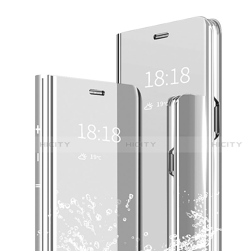 Funda de Cuero Cartera con Soporte Espejo Carcasa para Xiaomi Mi 9 Lite Plata