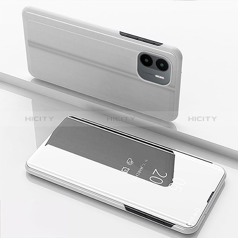 Funda de Cuero Cartera con Soporte Espejo Carcasa para Xiaomi Poco C51 Plata