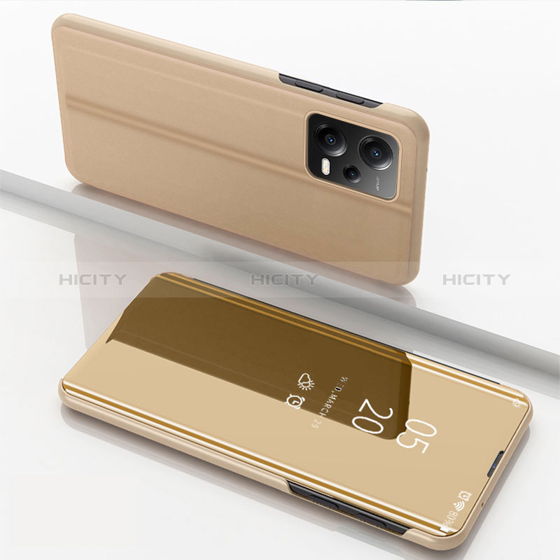 Funda de Cuero Cartera con Soporte Espejo Carcasa para Xiaomi Poco X5 5G Oro