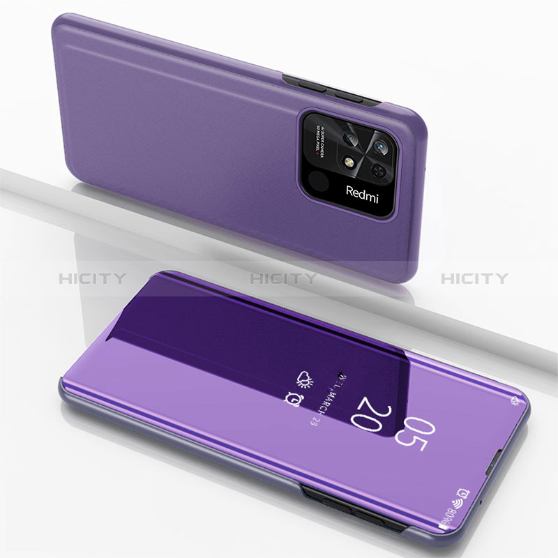 Funda de Cuero Cartera con Soporte Espejo Carcasa para Xiaomi Redmi 10 Power Purpura Claro