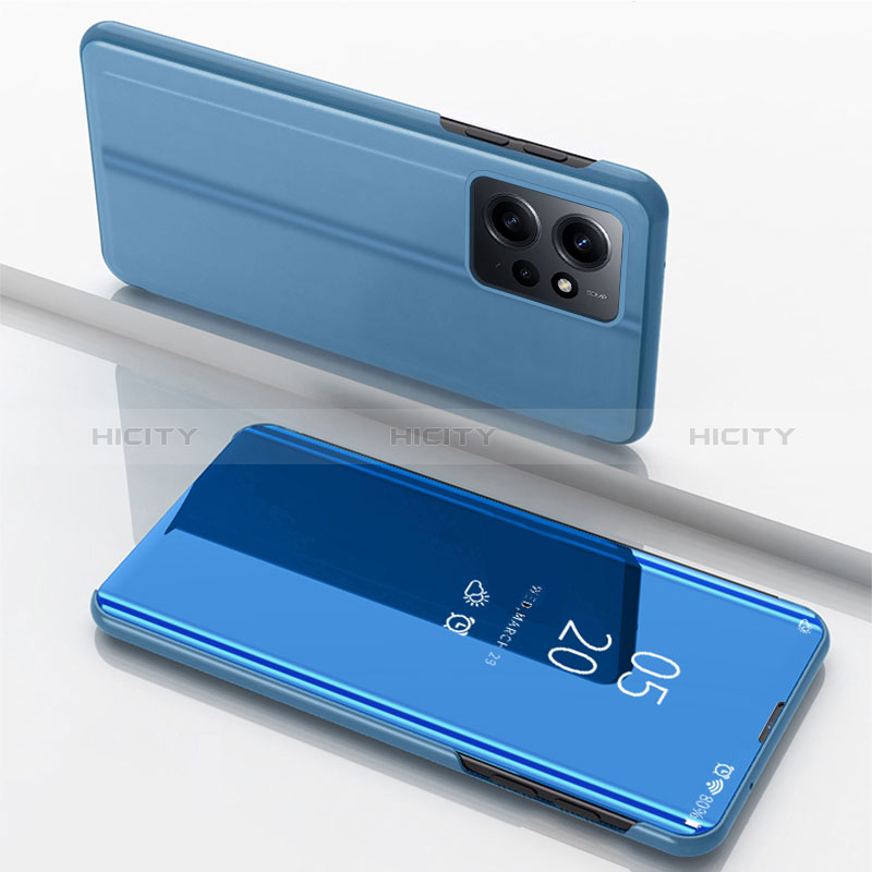 Funda de Cuero Cartera con Soporte Espejo Carcasa para Xiaomi Redmi Note 12 4G Azul