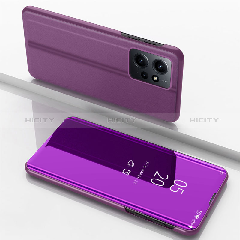 Funda de Cuero Cartera con Soporte Espejo Carcasa para Xiaomi Redmi Note 12 4G Morado