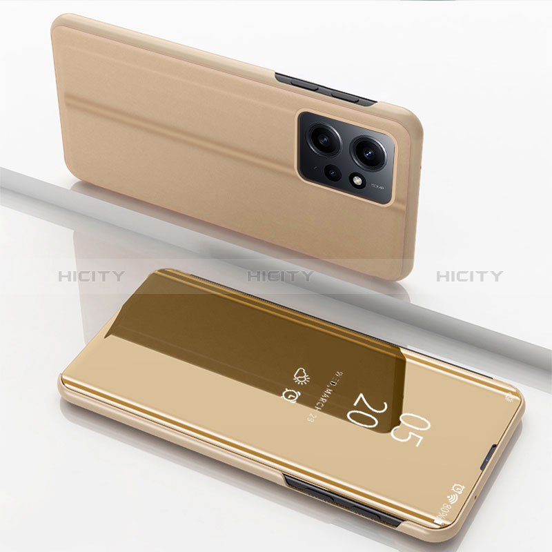 Funda de Cuero Cartera con Soporte Espejo Carcasa para Xiaomi Redmi Note 12 4G Oro