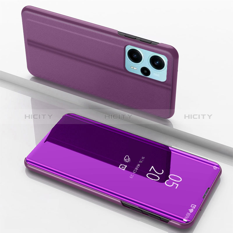 Funda de Cuero Cartera con Soporte Espejo Carcasa para Xiaomi Redmi Note 12 Turbo 5G Morado