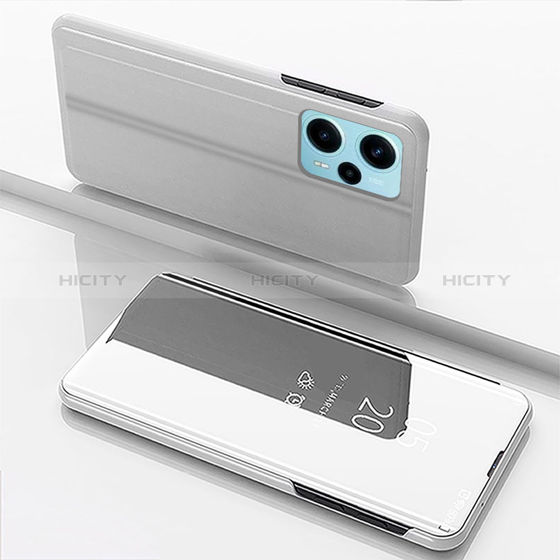 Funda de Cuero Cartera con Soporte Espejo Carcasa para Xiaomi Redmi Note 12 Turbo 5G Plata