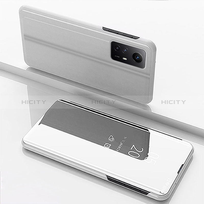 Funda de Cuero Cartera con Soporte Espejo Carcasa para Xiaomi Redmi Note 12S Plata