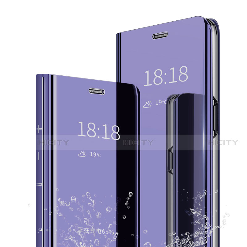 Funda de Cuero Cartera con Soporte Espejo Carcasa para Xiaomi Redmi Note 7 Pro Morado