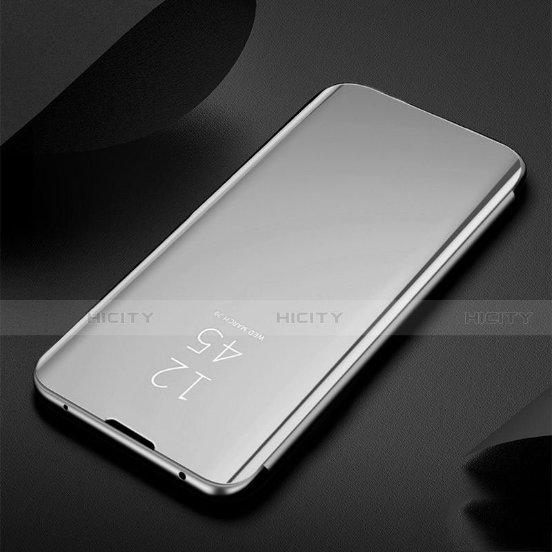 Funda de Cuero Cartera con Soporte Espejo Carcasa para Xiaomi Redmi Note 8T Plata