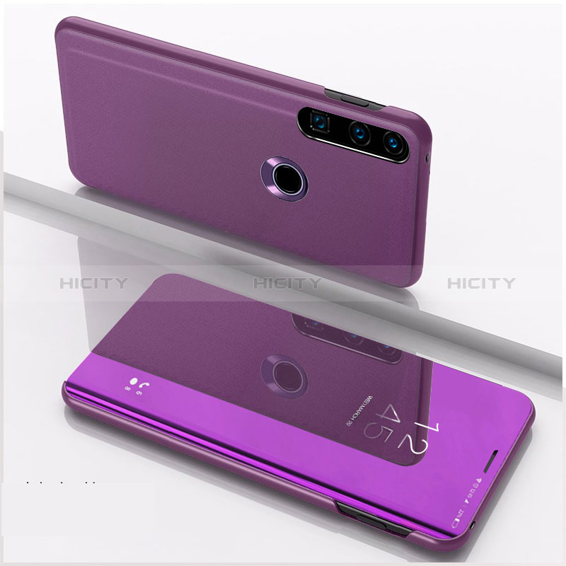 Funda de Cuero Cartera con Soporte Espejo Carcasa QH1 para Huawei Y7p Morado